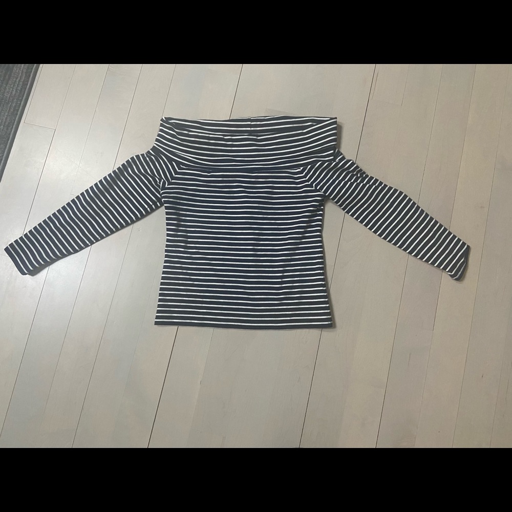 J Crew navy white stripe boat neck long sleeve tee